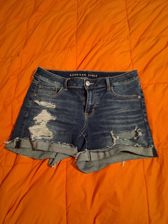 American Eagle Outfitters Pants - American Eagle Outfitters Midi Women's Distressed Denim Shorts - Dark Blue